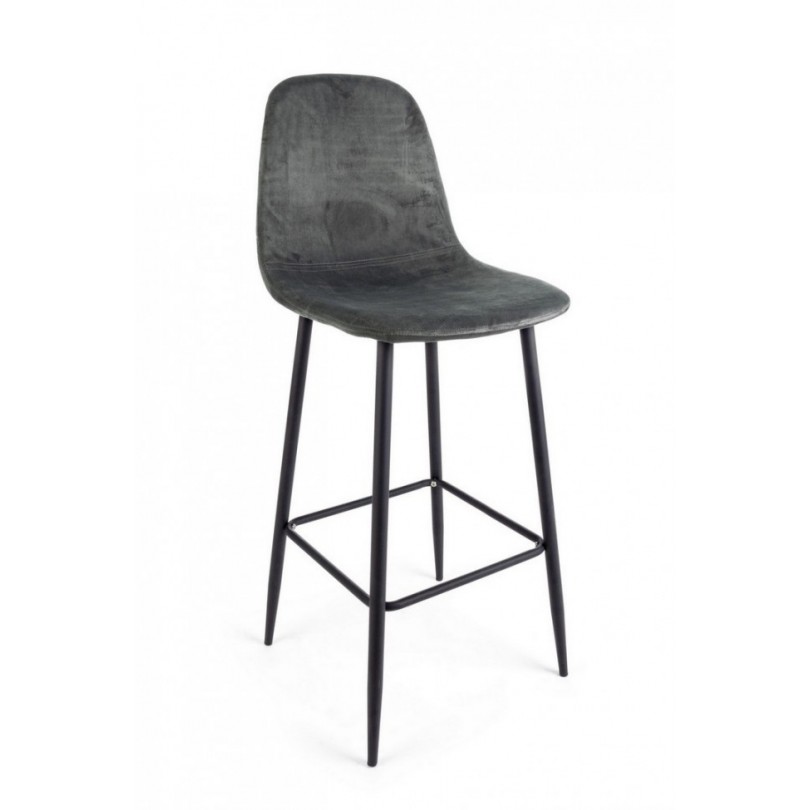 TABOURET DE BAR IRELIA EN VELOURS GRIS FONCÉ